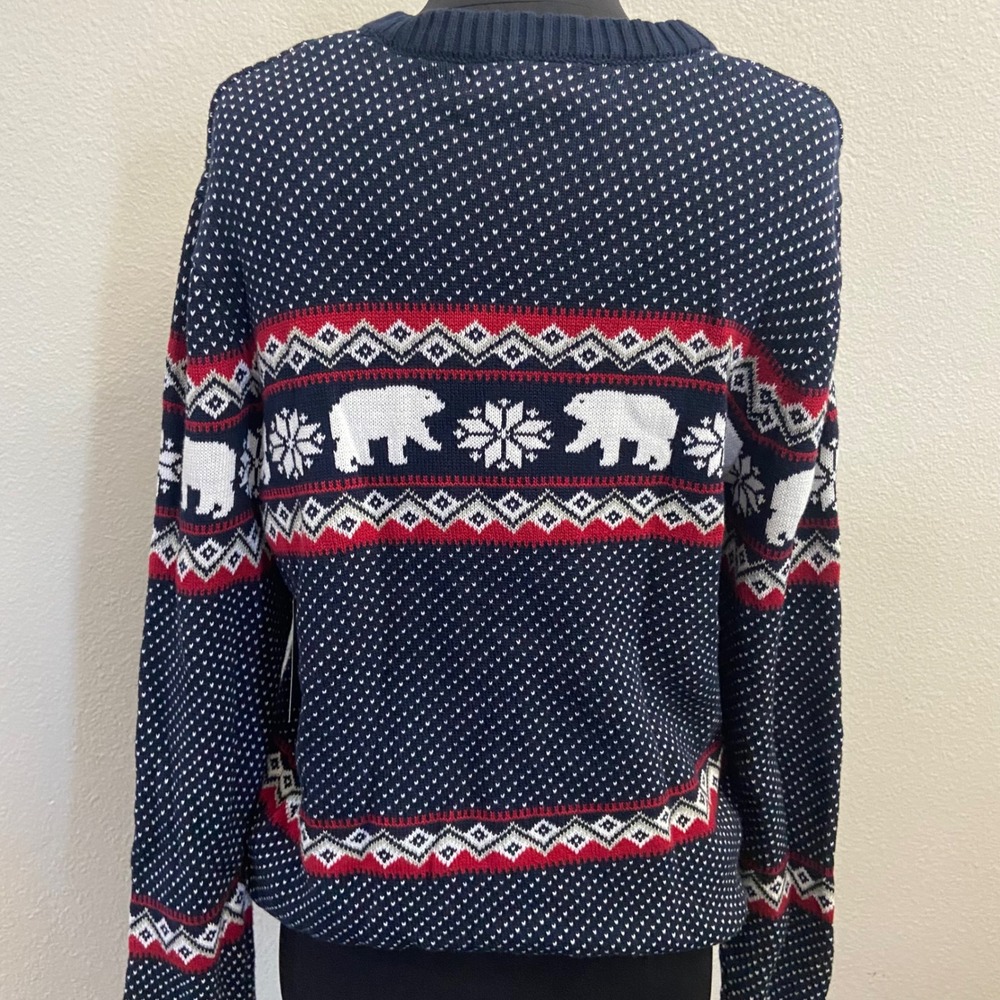 Aspen‎ Mens Medium Polar Bear Christmas Sweater Navy Blue Red White Fair Isle